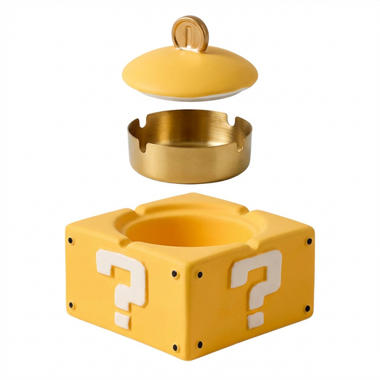 Retro Question Block Ashtray with Coin Lid