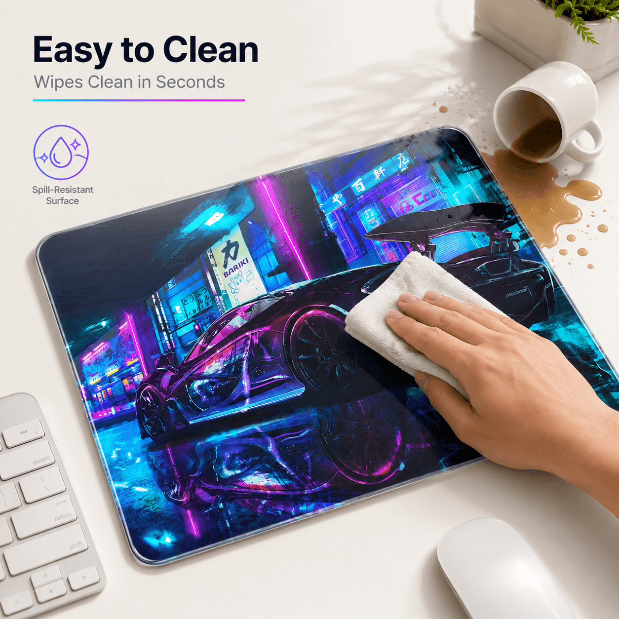 Cyberpunk Neon Supercar Tempered Glass Mousepad