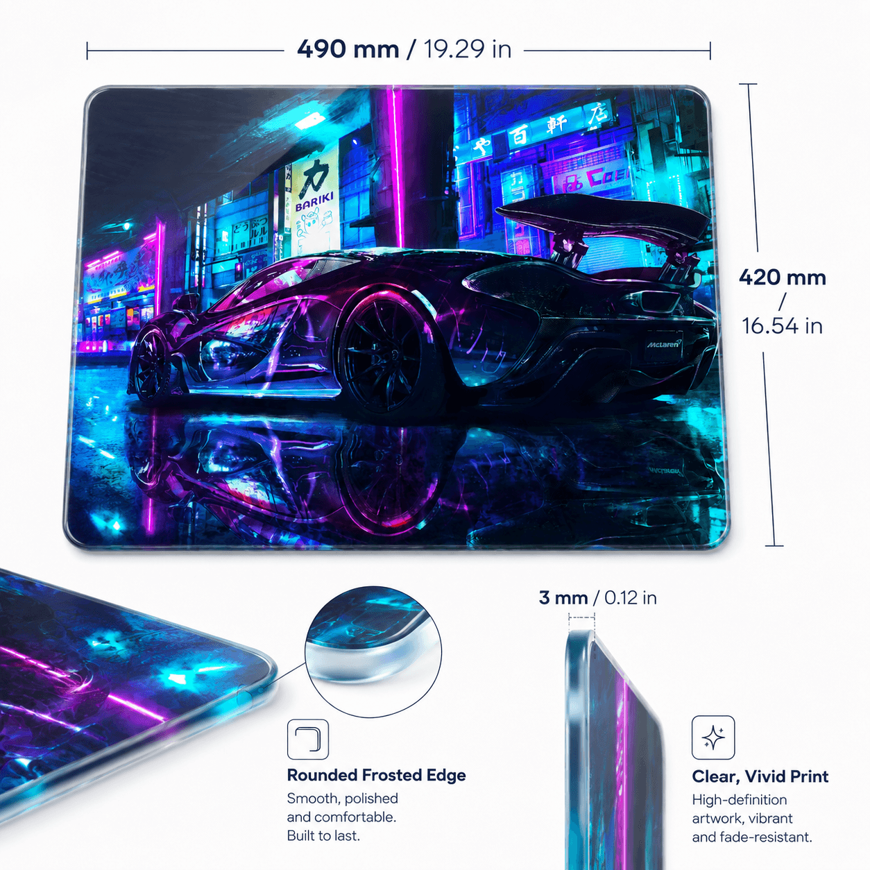 Cyberpunk Neon Supercar Tempered Glass Mousepad
