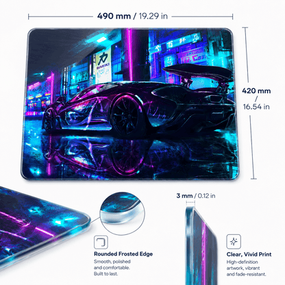 Cyberpunk Neon Supercar Tempered Glass Mousepad