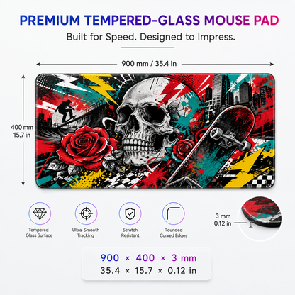 Graffiti Skull Large Tempered Glass Mouse Pad