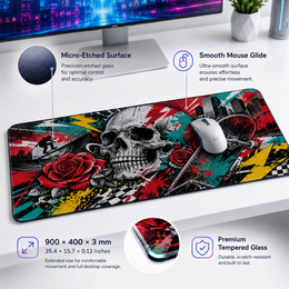 Graffiti Skull Large Tempered Glass Mouse Pad