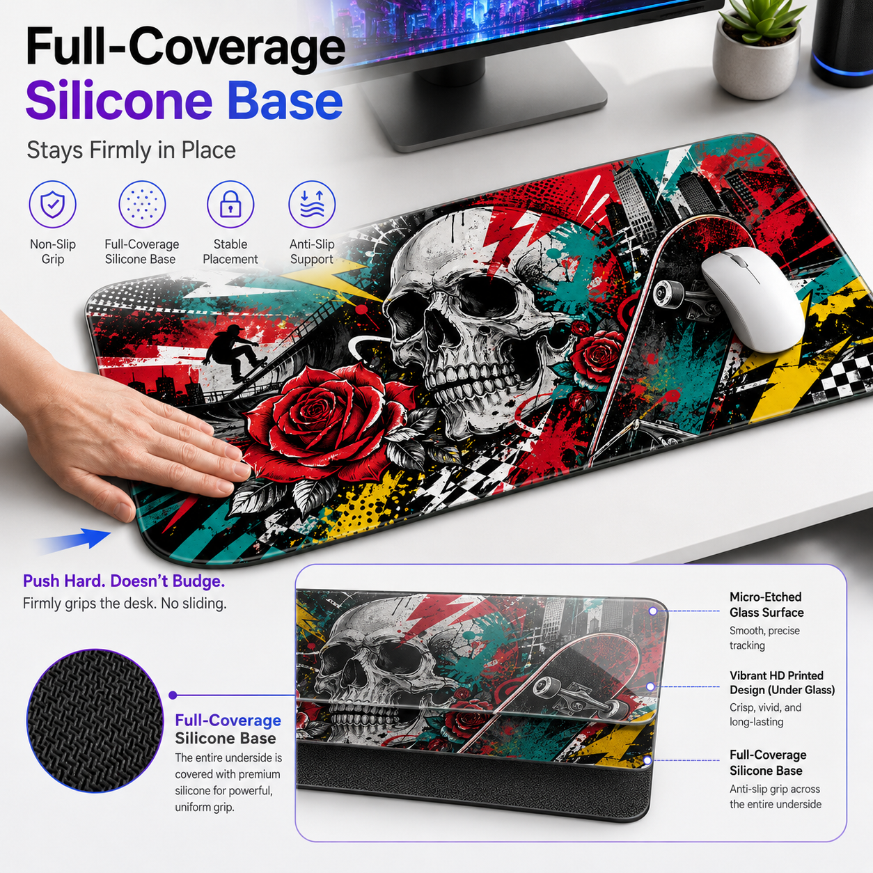 Graffiti Skull Large Tempered Glass Mouse Pad