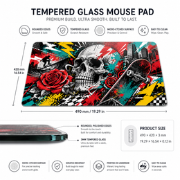 Art Skull Tempered Glass Mousepad