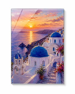 Santorini Sunset Tempered Glass Wall Art