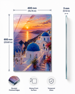 Santorini Sunset Tempered Glass Wall Art