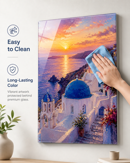 Santorini Sunset Tempered Glass Wall Art