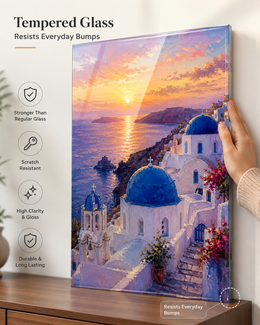 Santorini Sunset Tempered Glass Wall Art