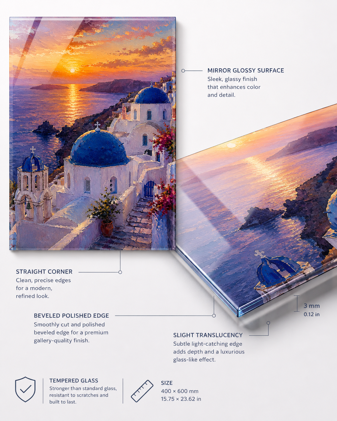 Santorini Sunset Tempered Glass Wall Art