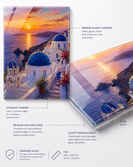Santorini Sunset Tempered Glass Wall Art