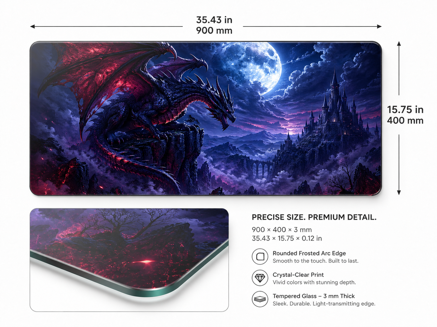 Epic Dragon Large Tempered Glass Mouse Pad