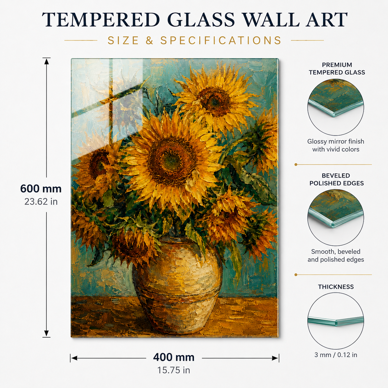 Sunflower Oil Tempered Glass Wall Art