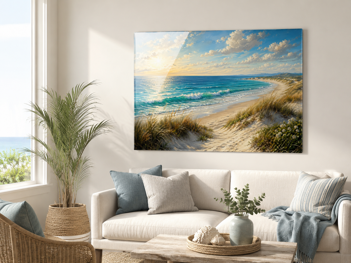 Coastal Ocean Beach Tempered Glass Wall Art