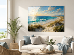 Coastal Ocean Beach Tempered Glass Wall Art