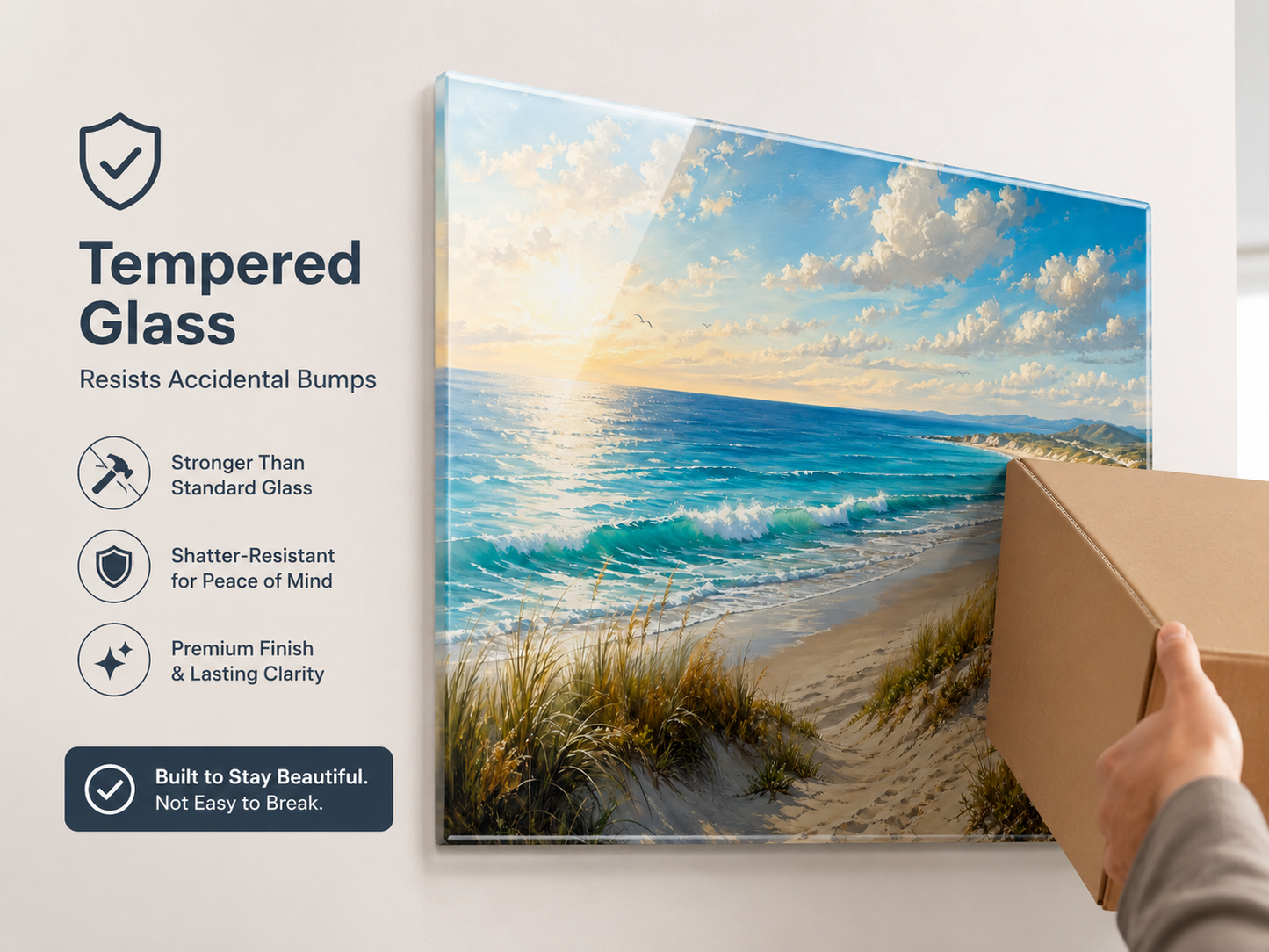Coastal Ocean Beach Tempered Glass Wall Art