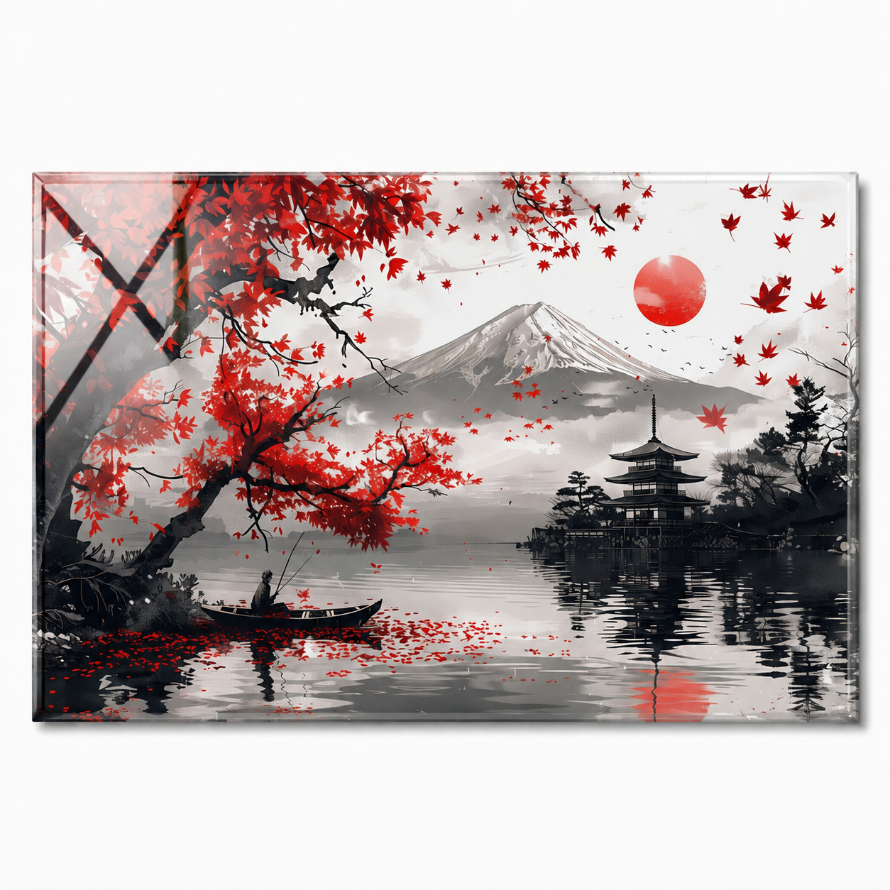 Mount Fuji Red Tempered Glass Wall Art