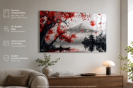 Mount Fuji Red Tempered Glass Wall Art
