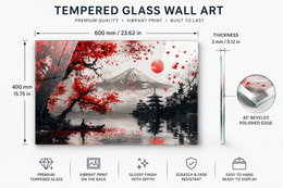 Mount Fuji Red Tempered Glass Wall Art
