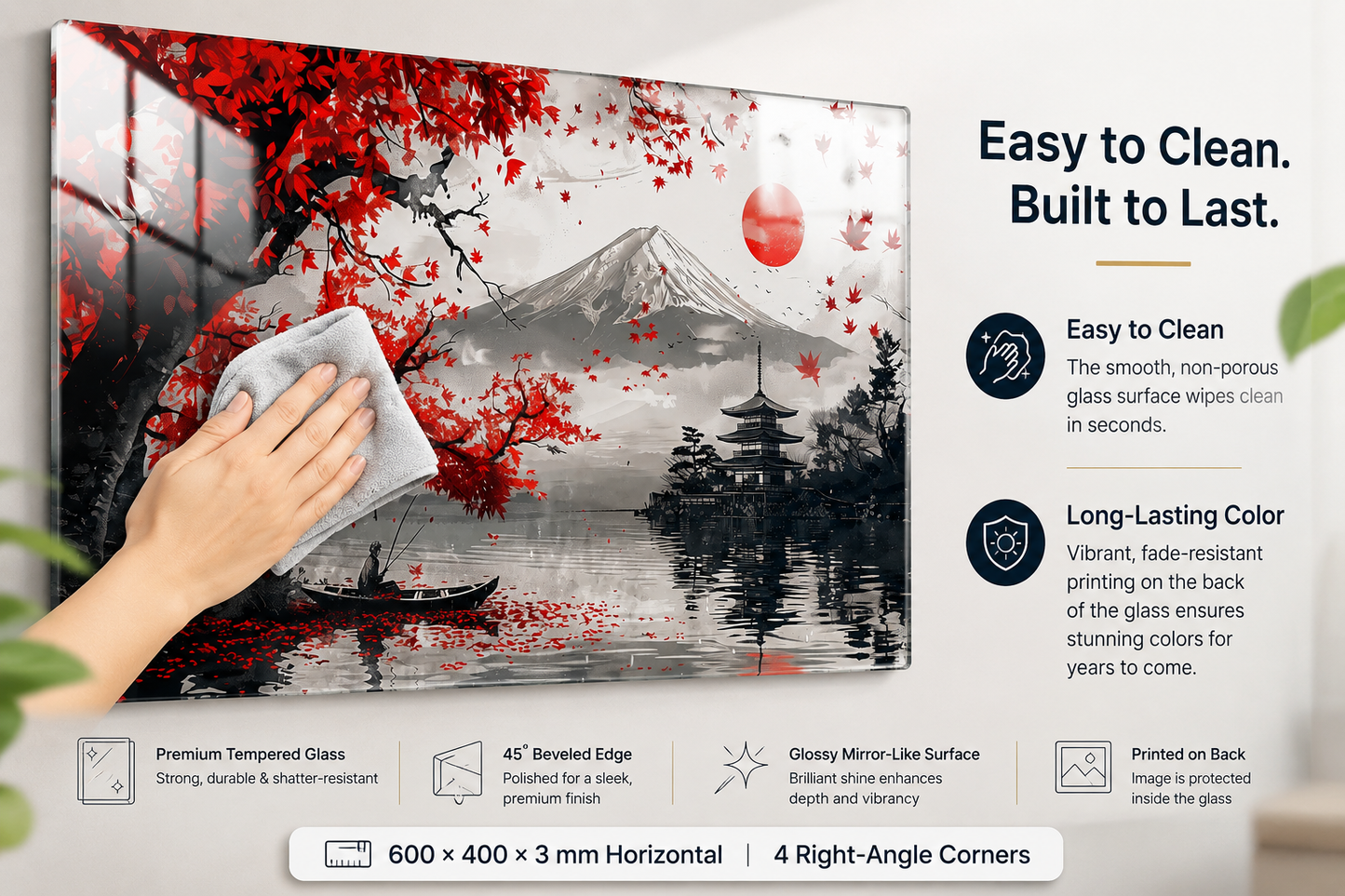 Mount Fuji Red Tempered Glass Wall Art