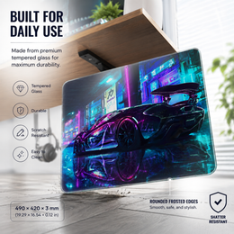 Cyberpunk Neon Supercar Tempered Glass Mousepad