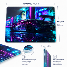 Cyberpunk Neon Supercar Tempered Glass Mousepad