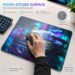 Cyberpunk Neon Supercar Tempered Glass Mousepad