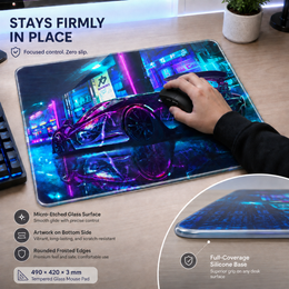 Cyberpunk Neon Supercar Tempered Glass Mousepad