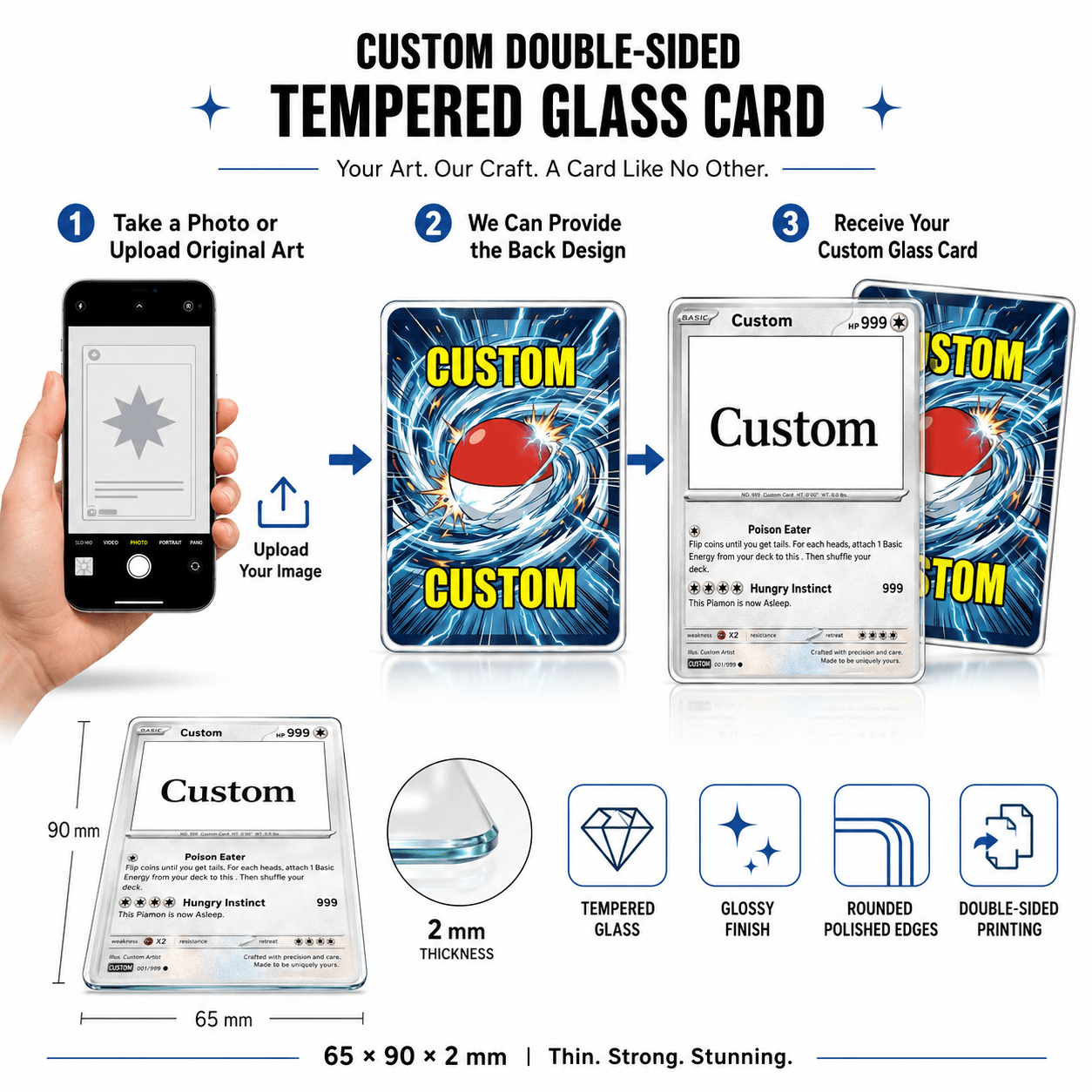 Custom Double-Sided Tempered Glass Trading Game Card