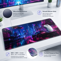Cyberpunk Neon City Large Glass Gaming Mouse Pad