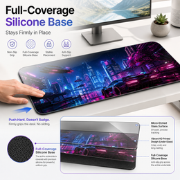 Cyberpunk Neon City Large Glass Gaming Mouse Pad