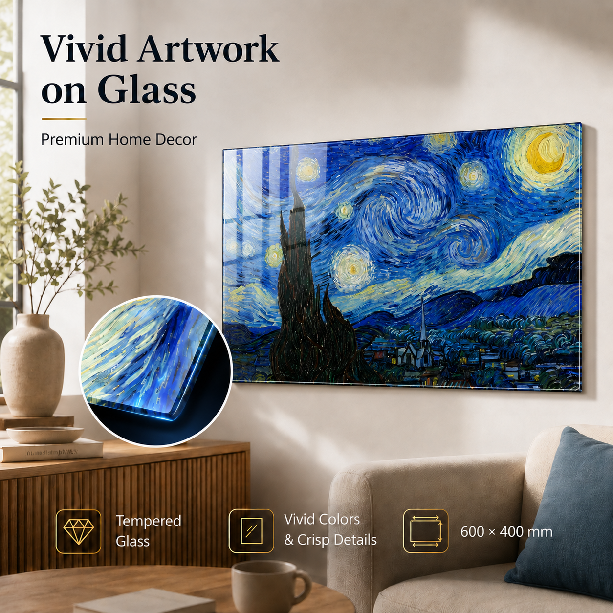 Starry Night Premium Tempered Glass Wall Art