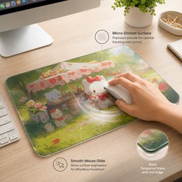 Hello Cat Tempered Glass Mousepad