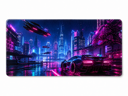 Cyberpunk Neon City Large Glass Gaming Mouse Pad